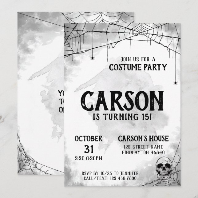Invitation Costume noir et blanc Halloween fête d'anniversair (Devant / Derrière)