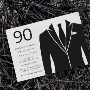 Invitation Costume noir et Cravate 90e fête d'anniversaire