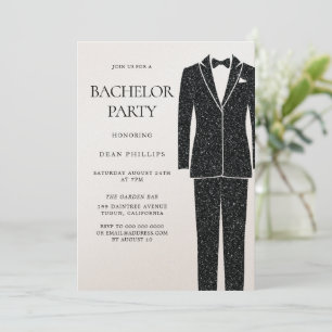 Invitation Costume noir et Cravate Champagne Shimmer Bachelor
