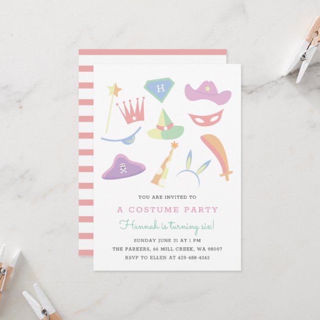 Invitation Costume Party Anniversaire de enfant partie Rainbo (Devant/Arrière en situation)