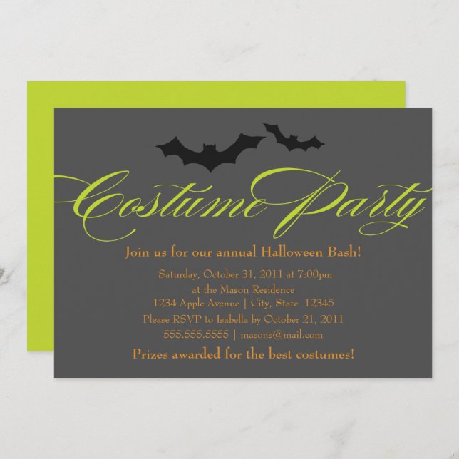 Invitation Costume Party Green Script (Devant / Derrière)