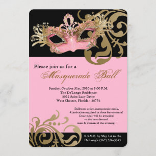Invitation Costume rose Halloween de boule de masque de