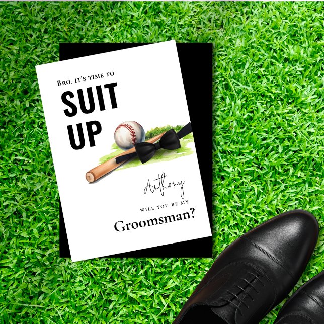 Invitation Costume smoking à l'aquarelle Batte de baseball Gr (Watercolor Baseball Bat Tuxedo Suit Up Groomsman Invitation )