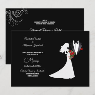 Invitation Costume Smoking & Silhouette de Mariée Mariage B&W