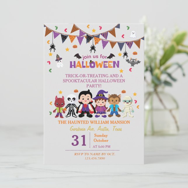 Invitation Costume sorcier mignon Halloween Party pour enfant (Debout devant)