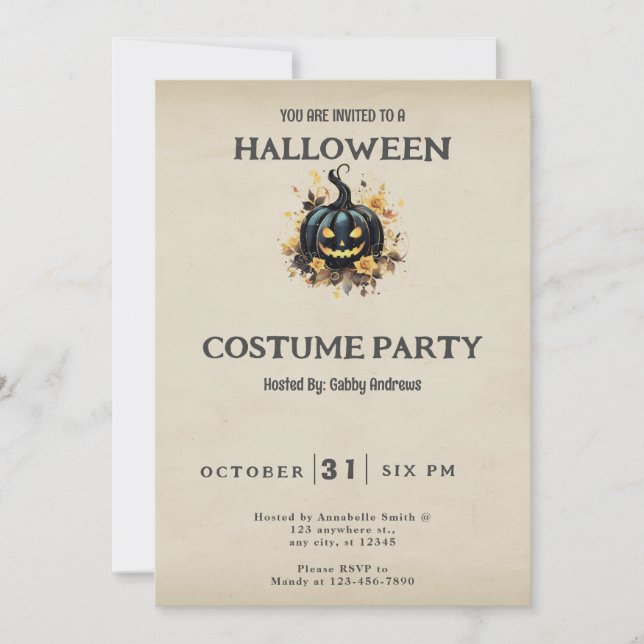 Invitation Costume Vintage d'Halloween Jack-O' noir (Devant)