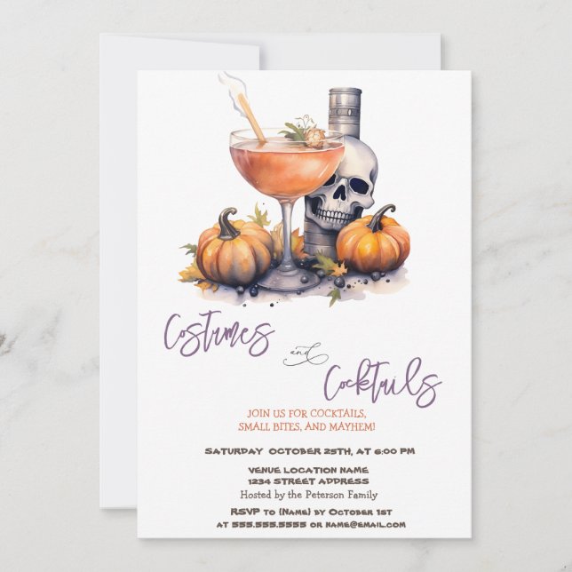 Invitation Costumes de citrouille et cocktail d'Halloween (Devant)