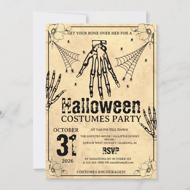 Invitation Costumes de fête d'Halloween à main de squelette G (Devant)