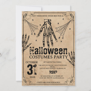 Invitation Costumes de fête d'Halloween avec main de squelett