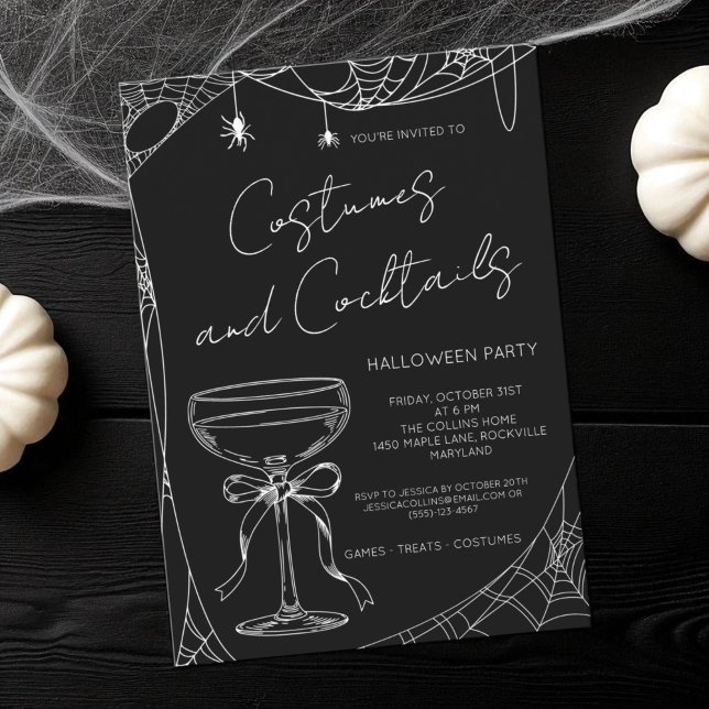 Invitation Costumes et cocktails Black Adult Halloween Party (Costumes and Cocktails Black Adult Halloween Party Invitation)