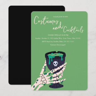 Invitation Costumes et cocktails de gobelet de main de squele