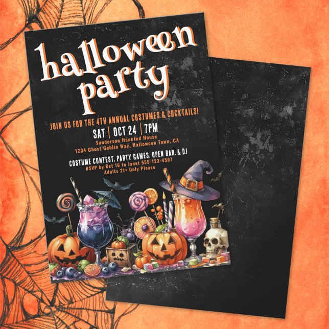 Invitation Costumes Et Cocktails Fête D'Halloween Adulte (Costumes And Cocktails Adult Halloween Party Invitation)
