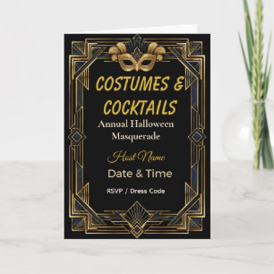 Invitation Costumes et Cocktails Masquerade Art Déco Élégants