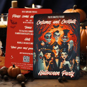 Invitation Costumes et cocktails QR Code Halloween adulte