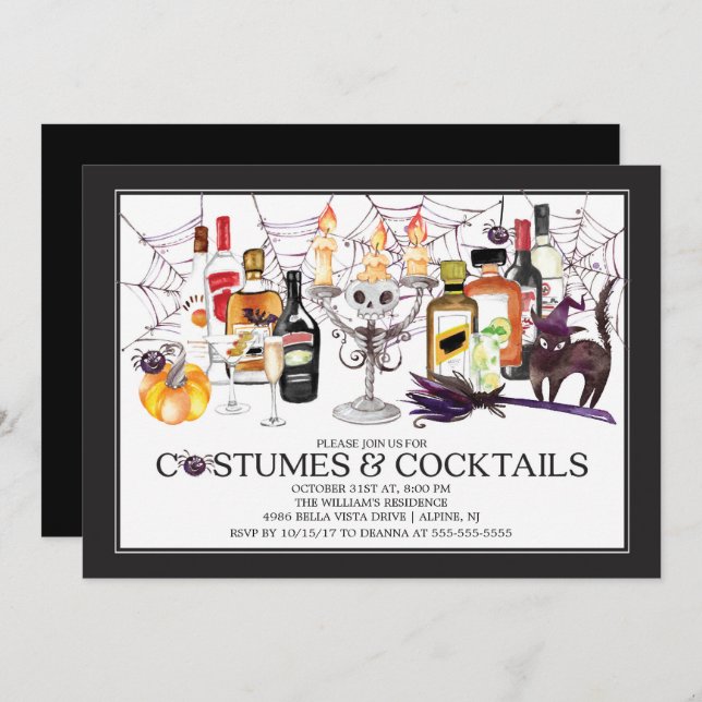Invitation Costumes et cocktails uniques Fête d'Halloween (Devant / Derrière)