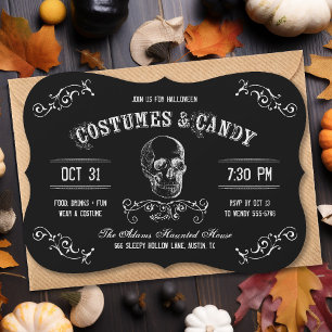 Invitation Costumes noirs et blancs et fête d'Halloween Candy