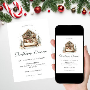 Invitation Cosy aquarelle Dîner de Noël