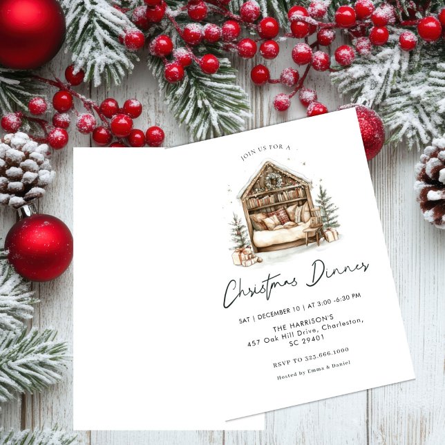 Invitation Cosy aquarelle Dîner de Noël (Créateur téléchargé)
