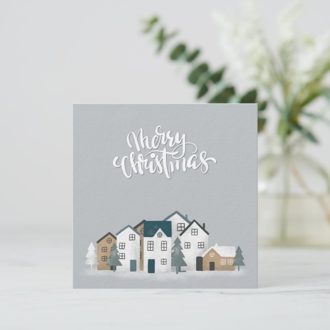 Invitation Cosy bleu gris hiver dans le village nordique (Debout devant)