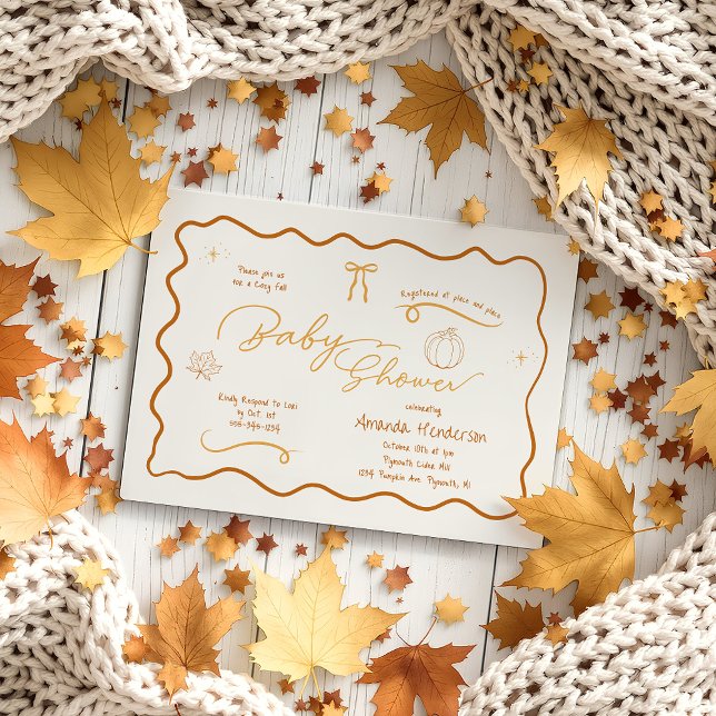 Invitation Cosy Fall Retro Sketch Baby shower (Retro Fall Baby Shower Invitation)