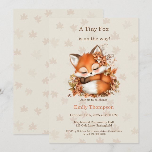 Invitation Cosy Renard d'automne Baby shower Cosy Woodland Pa (Devant / Derrière)