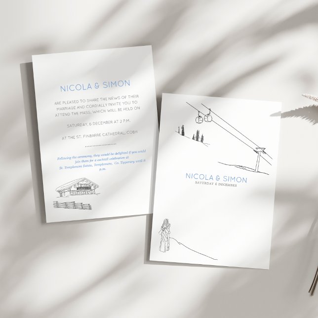 Invitation Cosy Ski Lodge Couple In Love Snowy Mountaintops (Créateur téléchargé)