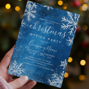 Invitation Cosy White Snowflakes Blue Christmas Office
