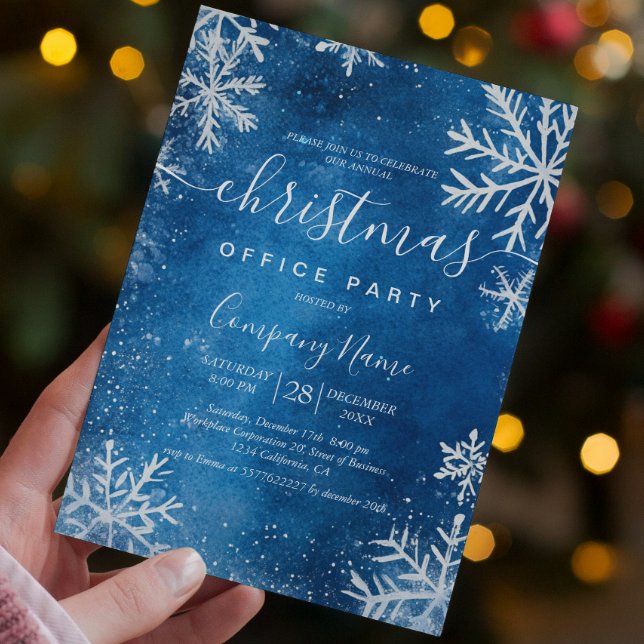 Invitation Cosy White Snowflakes Blue Christmas Office (Créateur téléchargé)