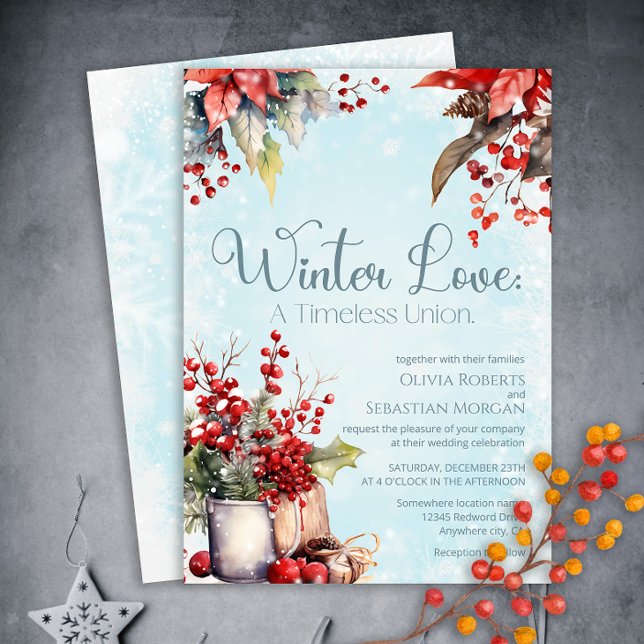 Invitation Cosy Winter Rowan bouquet Mariage (Créateur téléchargé)