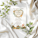 Invitation Cosy Woodland Cottagecore Mariage de coeur en bois<br><div class="desc">Ces invitations de mariage douces et douillettes présentent des illustrations de style cottagecore, dont des champignons, des feuilles vertes et automnales ainsi qu'une forme de coeur en bois, prête à être personnalisée avec les noms de la mariée et du marié. Les détails de votre événement apparaissent en caractères marron et...</div>