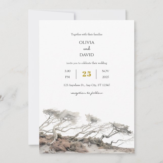 Invitation Côte Beige Windswept Trees View Beach Wedding (Devant)