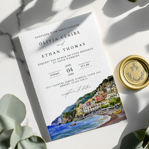 Invitation Côte d'Amalfi Italie Aquarelle Destination Mariage