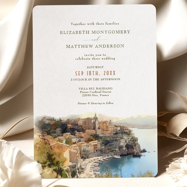 Invitation Côte d'Azur Destination Côtière Française Mariage  (Créateur téléchargé)