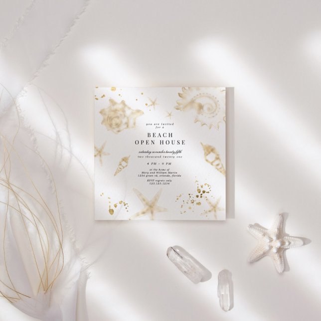 Invitation Côte Golden Elegant Carré Open House (Créateur téléchargé)