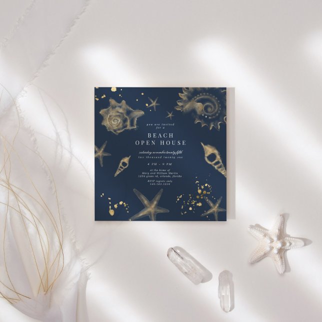 Invitation Côte Golden Elegant Carré Open House (Créateur téléchargé)