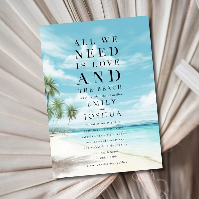 Invitation Côté mer Tout ce dont nous avons besoin est Love B (Coastal Seaside All We Need is Love Beach Wedding Invitation)