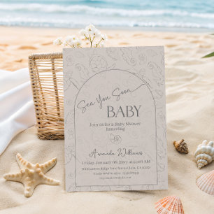 Invitation Côte Neutre Beige Mer Vous Bientôt Baby Shower