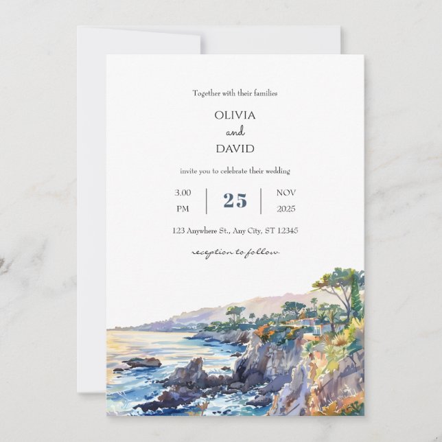 Invitation Côte Rocky Cove Golden Sunset Beach Mariage (Devant)