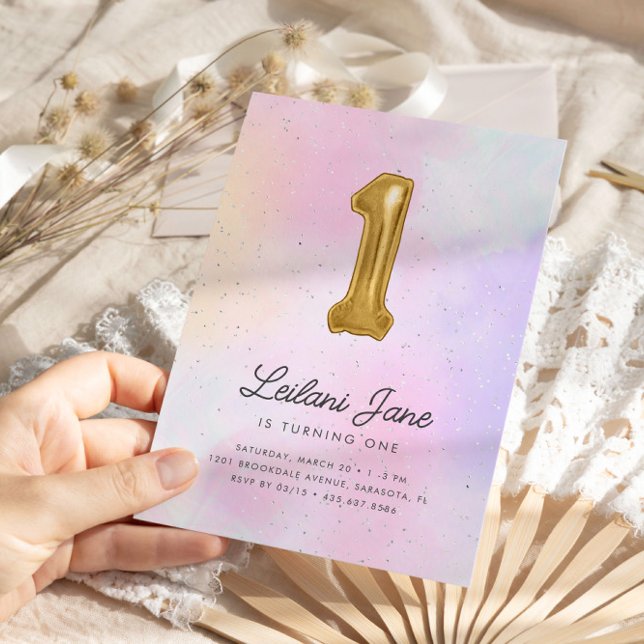 Invitation Coton Bonbons Aquarelle Filles Balloon d'anniversa (Créateur téléchargé)