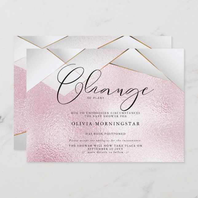 Invitation Coton Candy rose Pearl Facettes Douche reportée (Devant / Derrière)