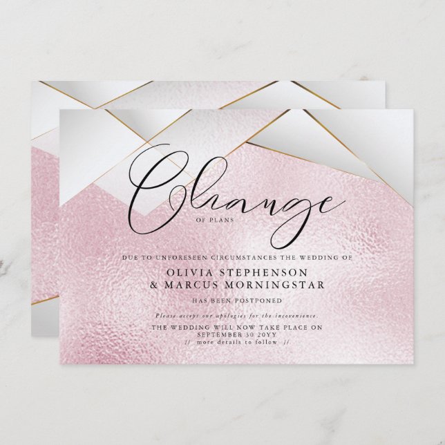 Invitation Coton Candy rose Pearl Facettes reportées Mariage (Devant / Derrière)