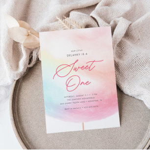 Invitation Coton Candy Sweet One coloré 1er anniversaire