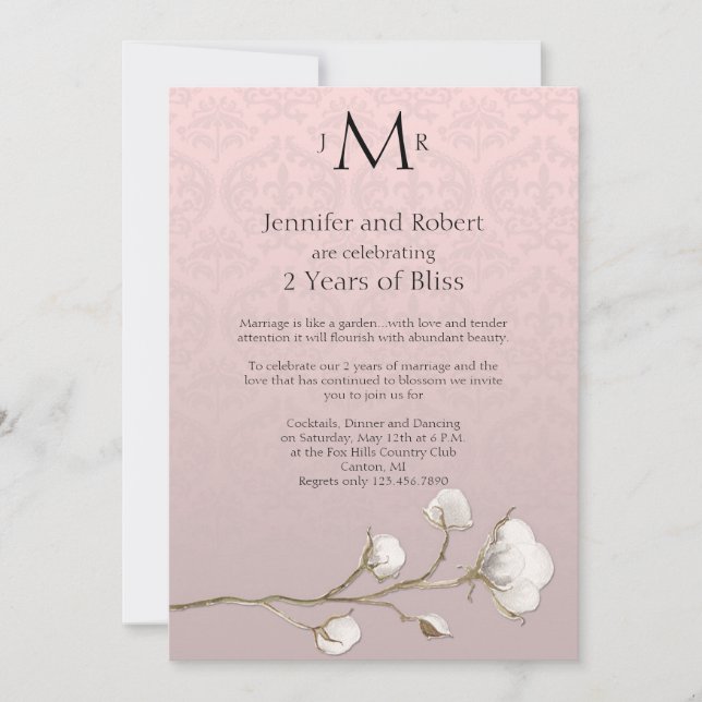 Invitation Coton Damassé 2e Anniversaire de Mariage (Devant)