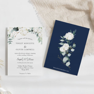 Invitation Coton d'Eucalyptus   Mariage blanc moderne v3