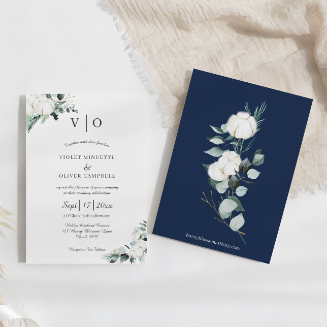 Invitation Coton d'Eucalyptus | Mariage de monogramme moderne (Créateur téléchargé)