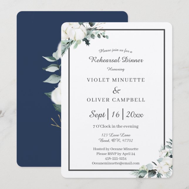 Invitation Coton d'Eucalyptus | Repas de répétition Felt Ecru (Devant / Derrière)