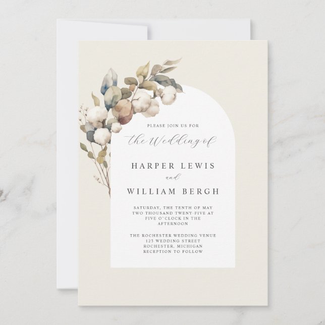 Invitation coton doux et mariage d'eucalyptus (Devant)