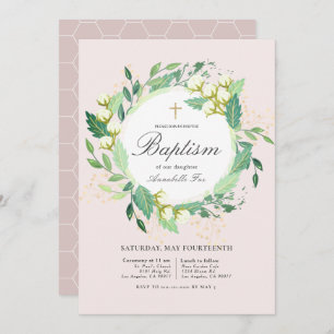 Invitation Coton Garden Wreath Blush rose Girl Baptême