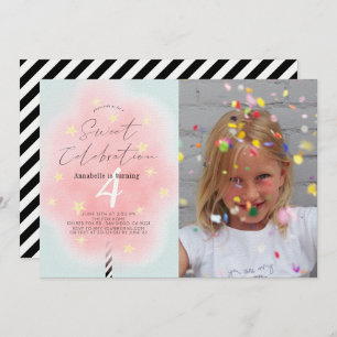 Invitation Coton rose bonbon douce fille Anniversaire Photo