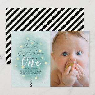 Invitation Coton rose bonbon sucré garçon 1er anniversaire Ph